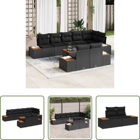 vidaXL Sofás exteriores -  Conjunto de sofás de jardín 8 pcs Negro Ratán sintético
