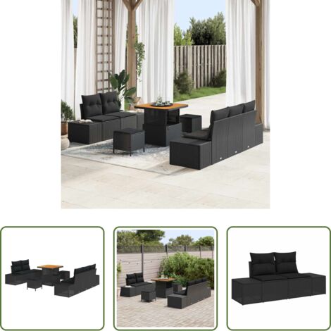 vidaXL Sofás exteriores -  Conjunto de sofás de jardín 8 pcs Negro ratán sintético
