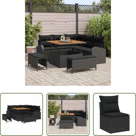 vidaXL Sofás exteriores -  Conjunto de sofás de jardín 8 pcs Negro ratán sintético