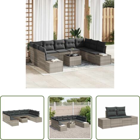 vidaXL Sofás exteriores -  Conjunto de sofás de jardín 9 pcs Gris Claro Ratán sintético