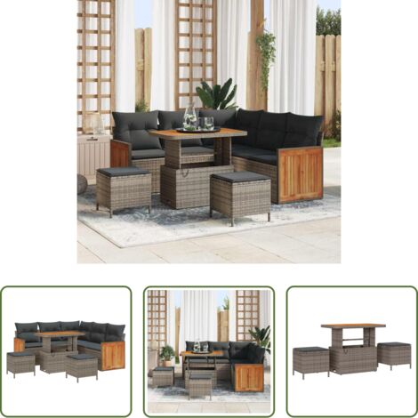 vidaXL Sofás exteriores -  Conjunto de sofás de jardín 9 pcs Gris ratán sintético