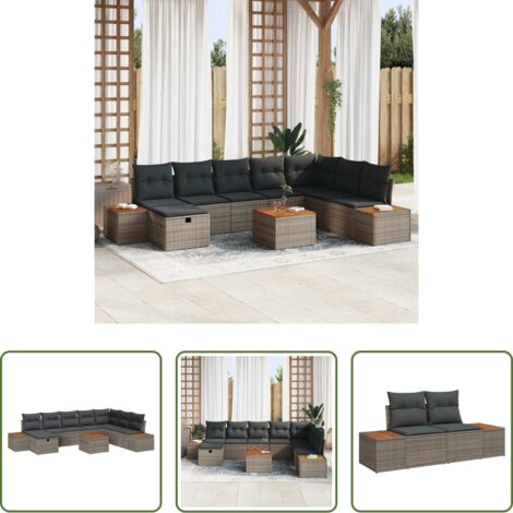 vidaXL Sofás exteriores -  Conjunto de sofás de jardín 9 pcs Gris ratán sintético