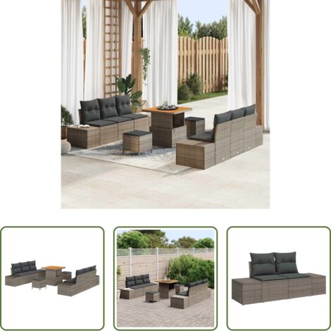 vidaXL Sofás exteriores -  Conjunto de sofás de jardín 9 pcs Gris ratán sintético