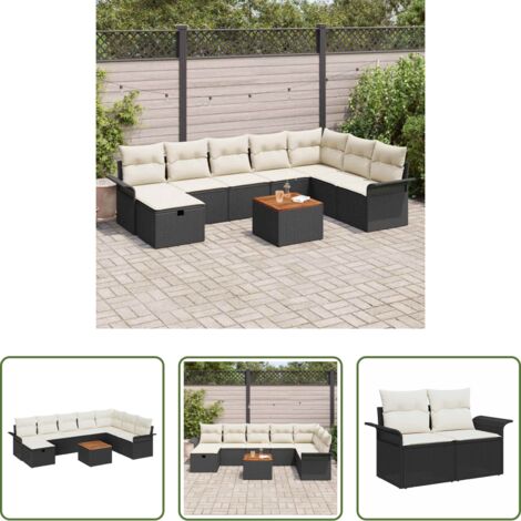 vidaXL Sofás exteriores -  Conjunto de sofás de jardín 9 pcs Negro ratán sintético