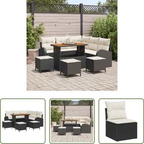 vidaXL Sofás exteriores -  Conjunto de sofás de jardín 9 pcs Negro ratán sintético