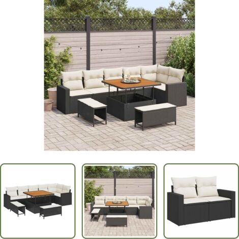 vidaXL Sofás exteriores -  Conjunto de sofás de jardín 9 pcs Negro ratán sintético
