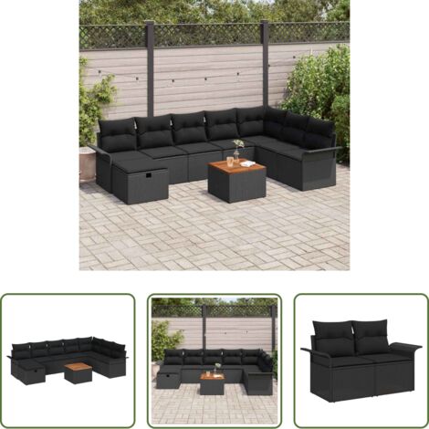 vidaXL Sofás exteriores -  Conjunto de sofás de jardín 9 pcs Negro ratán sintético