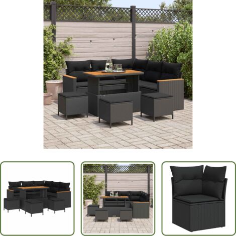 vidaXL Sofás exteriores -  Conjunto de sofás de jardín 9 pcs Negro ratán sintético