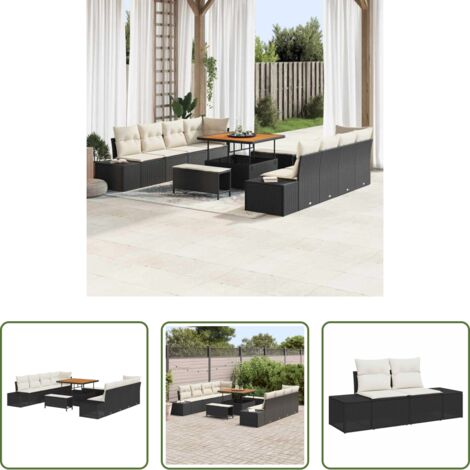 vidaXL Sofás exteriores -  Conjunto de sofás de jardín Negro 264 x 62 x 85 cm Poliratán