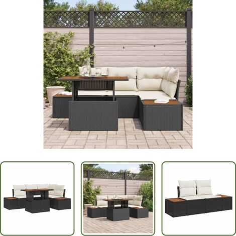 vidaXL Sofás laterales -  Conjunto de Comedor de Jardín con cojín 5 pcs Negro y Beige