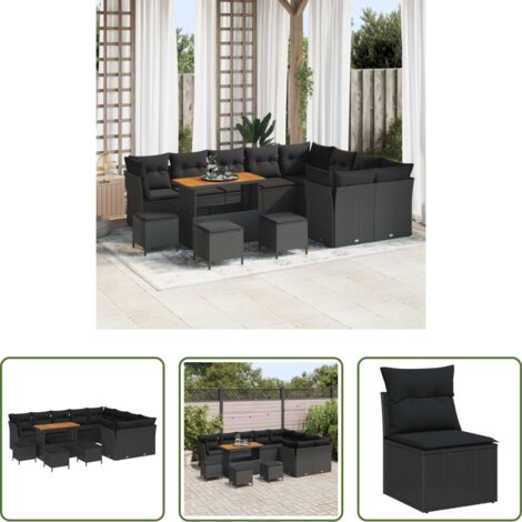 vidaXL Sofás modernos -  Conjunto de sofás de jardín 13 pcs Negro ratán sintético