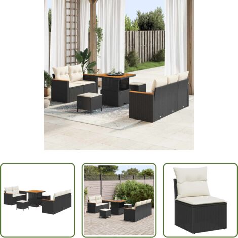 vidaXL Sofás modernos -  Conjunto de sofás de jardín 8 pcs Negro ratán sintético