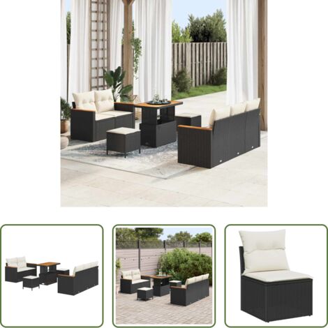 vidaXL Sofás modernos -  Conjunto de sofás de jardín 8 pcs Negro ratán sintético