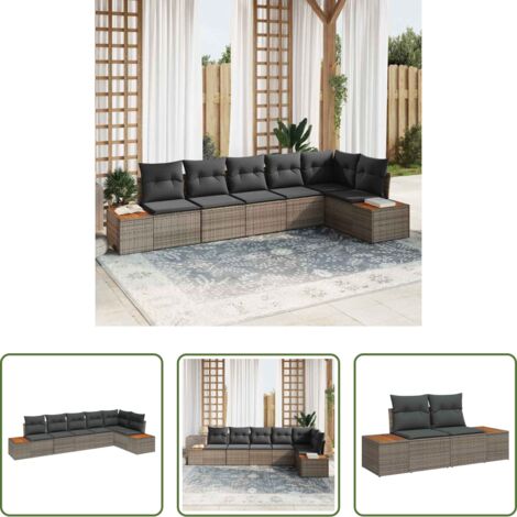 vidaXL Sofás modernos -  Conjunto de sofás de jardín con cojín 6 pcs Gris Poliratán
