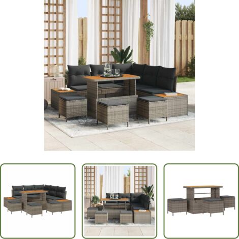 vidaXL Sofás modernos -  Conjunto de sofás de jardín con cojín 9 pcs Gris Poliratán