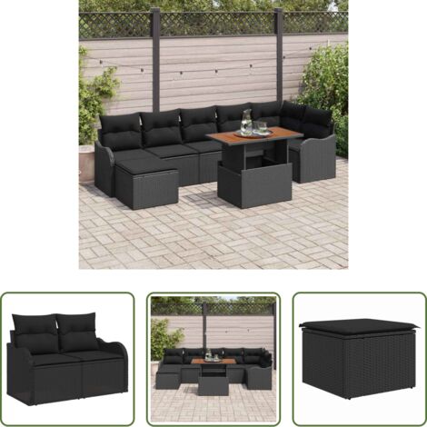vidaXL Sofás modulares -  Conjunto de sofá de jardín 8 pcs Negro Poliratán
