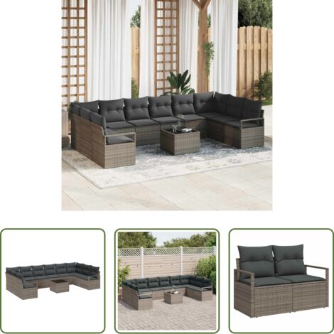 vidaXL Sofás modulares -  Conjunto de sofás de jardín 11 pcs Gris Claro ratán sintético