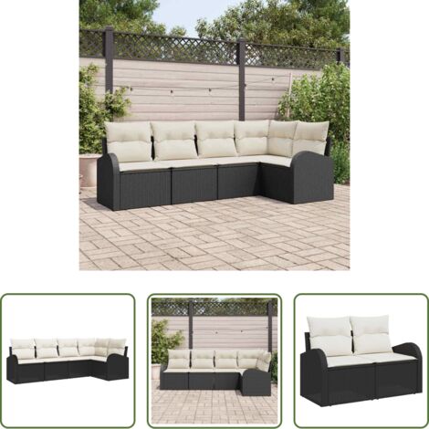 vidaXL Sofás modulares -  Conjunto de sofás de jardín 5 pcs Negro y ratán sintético