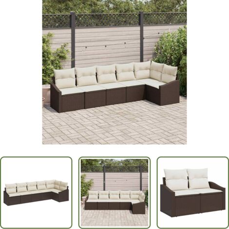 vidaXL Sofás modulares -  Conjunto de sofás de jardín 6 pcs Marrón y ratán sintético