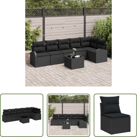 vidaXL Sofás modulares -  Conjunto de sofás de jardín 7 pcs Negro ratán sintético