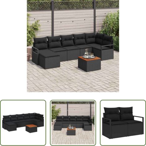 vidaXL Sofás modulares -  Conjunto de sofás de jardín 8 pcs Negro ratán sintético
