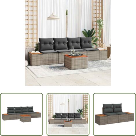 vidaXL Sofás modulares -  Conjunto de sofás de jardín con cojín 5 pcs Gris Poliratán