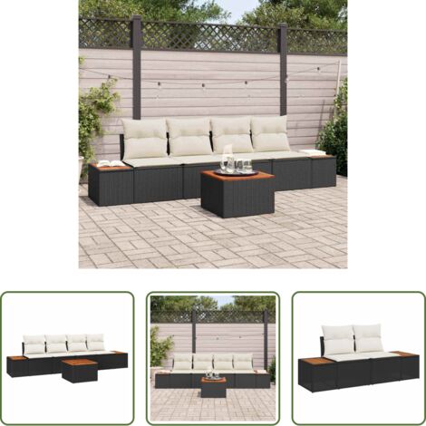 vidaXL Sofás modulares -  Conjunto de sofás de jardín con cojín 5 pcs Negro Poliratán