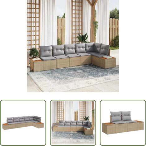 vidaXL Sofás modulares -  Conjunto de sofás de jardín con cojín 6 pcs Beige Poliratán