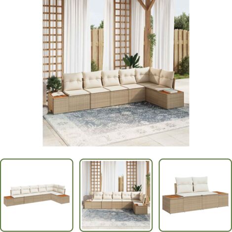 vidaXL Sofás modulares -  Conjunto de sofás de jardín con cojín 6 pcs Beige Poliratán