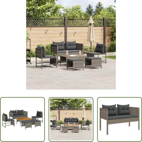 vidaXL Sofás modulares -  Conjunto de sofás de jardín con cojín 6 pcs Gris y Gris Oscuro