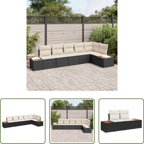 vidaXL Sofás modulares -  Conjunto de sofás de jardín con cojín 6 pcs Negro Poliratán
