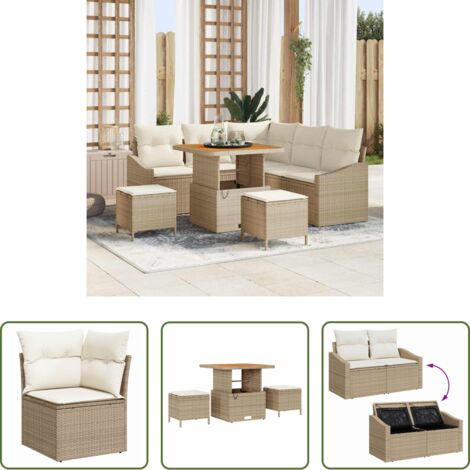 vidaXL Sofás modulares -  Conjunto de sofás de jardín con cojín 8 pcs Beige Poliratán