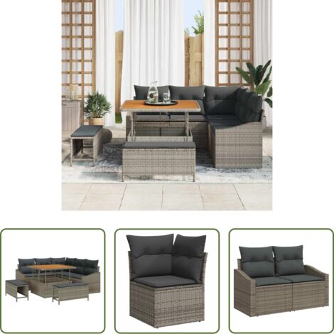 vidaXL Sofás modulares -  Conjunto de sofás de jardín con cojín 8 pcs Gris Poliratán