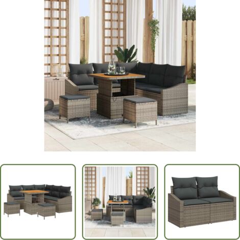 vidaXL Sofás modulares -  Conjunto de sofás de jardín con cojín 8 pcs Gris Poliratán
