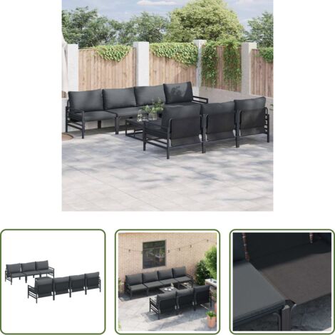 vidaXL Sofás modulares -  Conjunto de sofás de jardín con cojín 8 pcs Negro Acero