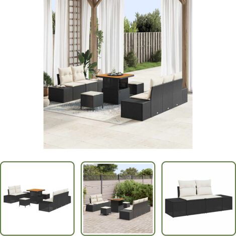 vidaXL Sofás modulares -  Conjunto de sofás de jardín con cojín 8 pcs Negro Poliratán