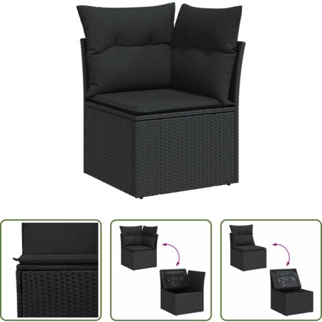 vidaXL Sofás modulares -  Conjunto de sofás de jardín con cojín 9 pcs Negro Poliratán