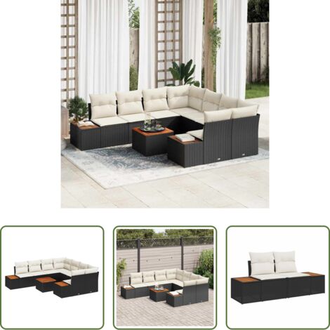 vidaXL Sofás modulares -  Conjunto de sofás de jardín con cojín 9 pcs Negro Poliratán