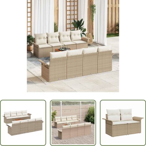 vidaXL Sofás para terraza -  Conjunto de sofás de jardín 9 pcs Beige ratán sintético
