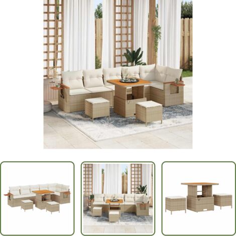 vidaXL Sofás para terraza -  Conjunto de sofás de jardín con cojín 9 pcs Beige y Crema