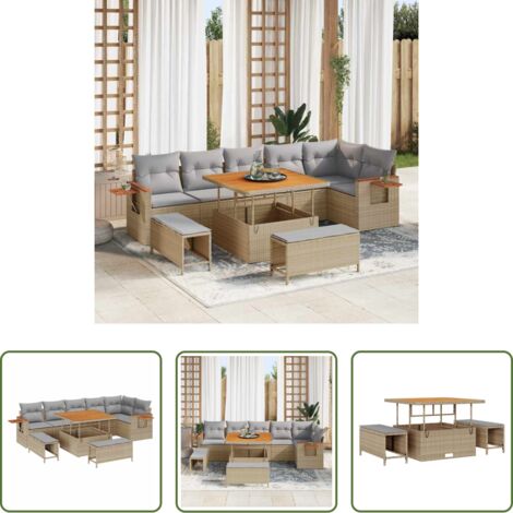 vidaXL Sofás para terraza -  Conjunto de sofás de jardín con cojín 9 pcs Beige y Gris Claro