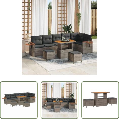 vidaXL Sofás para terraza -  Conjunto de sofás de jardín con cojín 9 pcs Gris