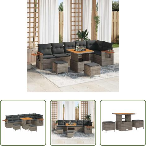 vidaXL Sofás para terraza -  Conjunto de sofás de jardín con cojín 9 pcs Gris