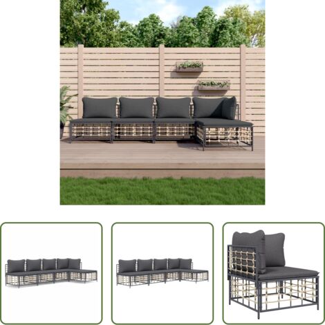 vidaXL Sofás para terraza -  Juego de muebles de jardín 5 pzas cojines antracita ratán PE