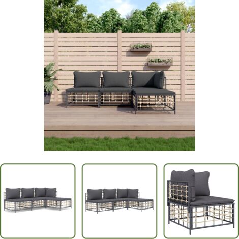 vidaXL Sofás para terraza -  Juego de muebles de jardín cojines antracita ratán PE 4 pzas