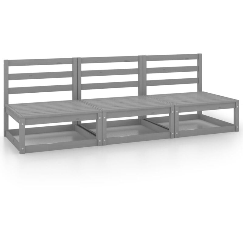 

vidaXL Sofás central de jardín 3 unidades gris madera maciza de pino - Gris