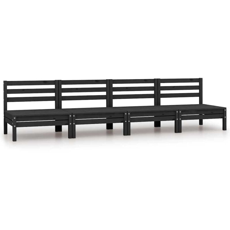 

vidaXL Sofás central de jardín 4 unidades negro madera maciza de pino - Negro