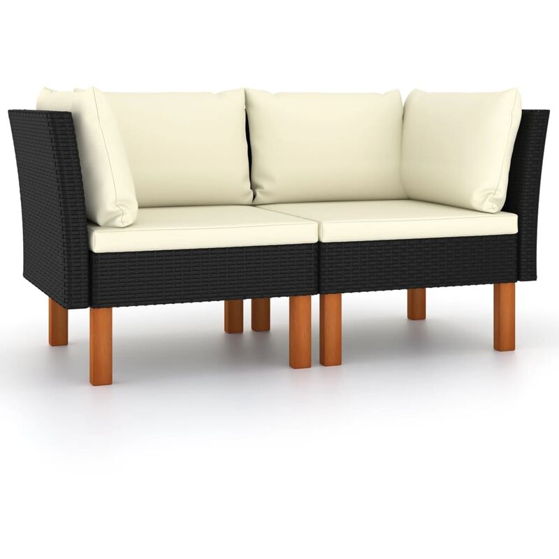 

vidaXL Sofás de esquina 2 uds ratán sintético y madera de eucalipto - Negro