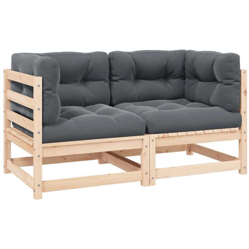 

vidaXL Sofás de esquina de jardín 2 uds cojines madera maciza de pino - Marrón