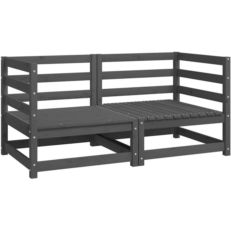 

vidaXL Sofás de esquina de jardín 2 uds madera maciza de pino gris - Gris